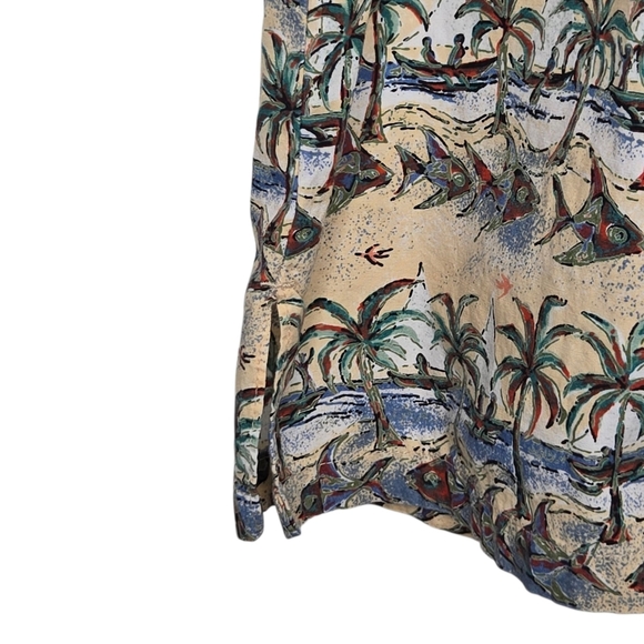 KAHALA Hawaiian Islands Men Palm Tree Fish Print Short Sleeve Button Shirt Large - Picture 3 of 6